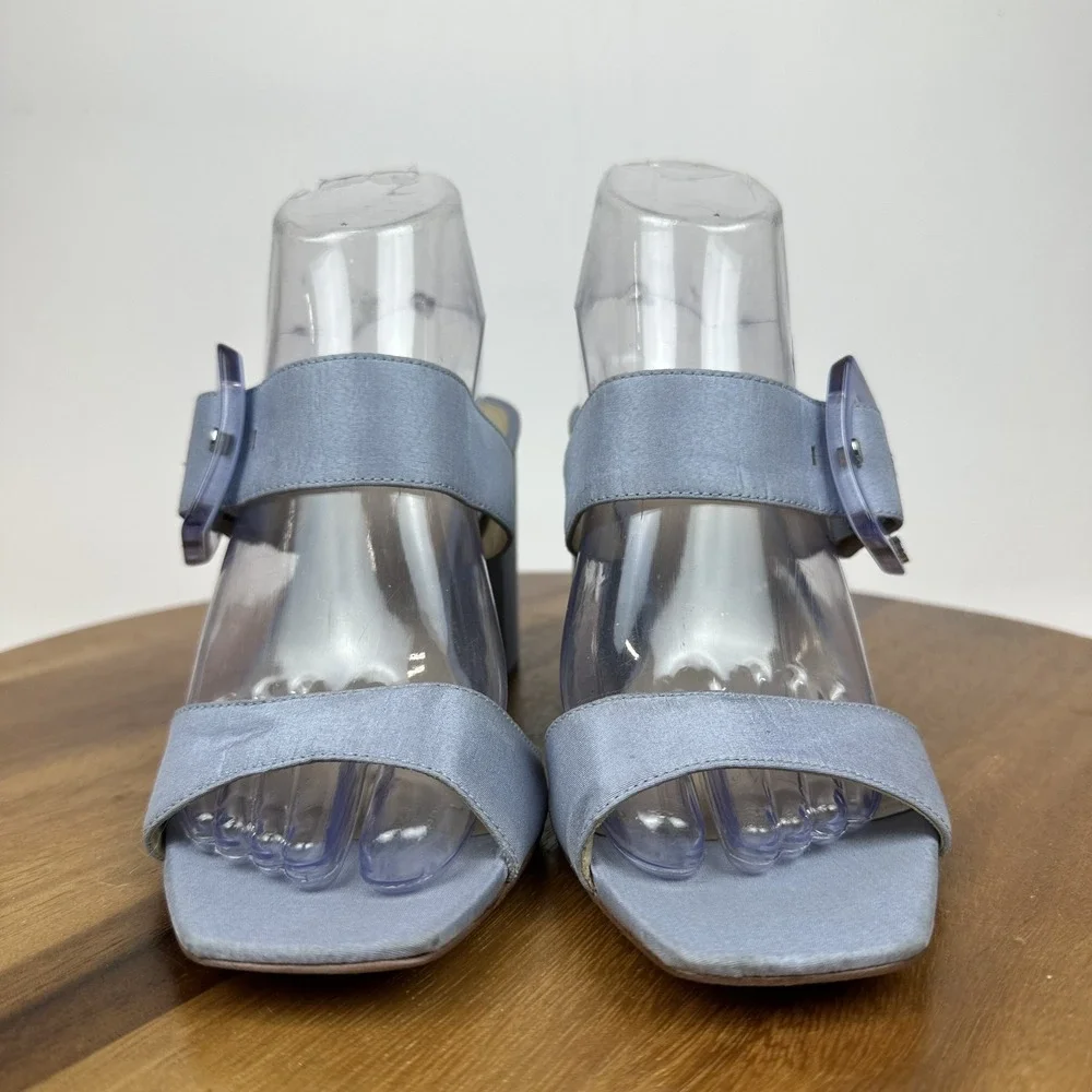 Womens Sam Edelman Dalton Blue Satin Buckle Open Toe Heels‎ Shoes Size 8.5 M GUC
